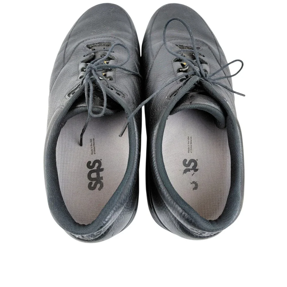 SAS Bout Time Mens 10 W Black Leather EZ Lace Up Comfort Casual Loafer Shoes